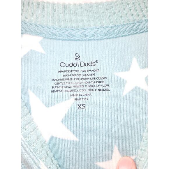 Cuddl Duds Sweater Womens XS Green Stars Print Pullover Kangaroo Pouch Pockets - Picture 3 of 7